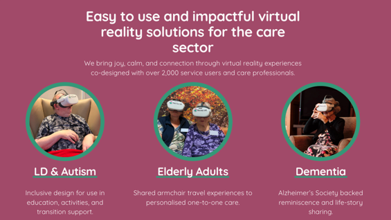 Image showing differnt uses of virtual reality headsets in social care