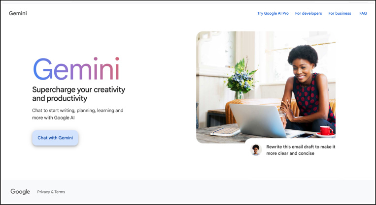 Screenshot of AI provider Gemini home page