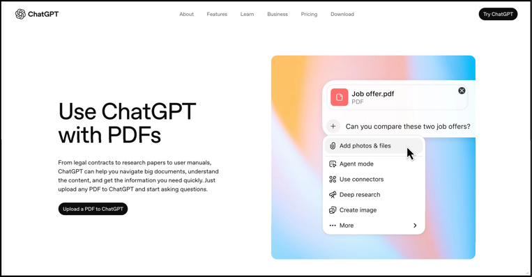 A page from the ChatGPT website