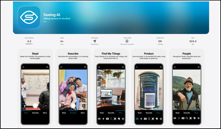 Screenshot from Seeing AI website